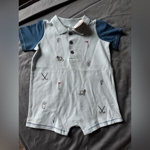 Mud Pie Light Gray Baby Romper with Embroidery
